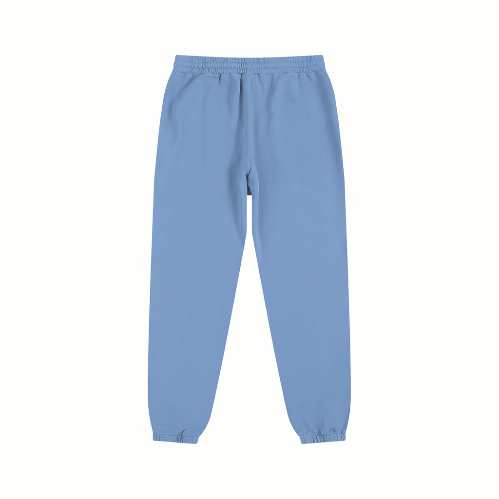 Light blue sweatpants on a white background